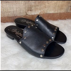 BRIGHTON Black Night Silver Studs Slip On Sandals